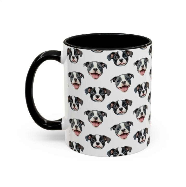 Cute Staffy Watercolor Pattern 11oz white with black accent funny large coffee mug gift for Staffordshire Bull Terrier Dog Owner Lover Mom Dad Puppy pet birthday secret santa Christmas waveywares wavey wares wavywares wavy wares