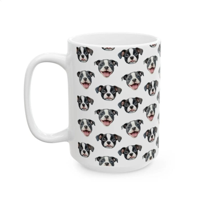 Cute Staffy Watercolor Pattern 15oz white funny large coffee mug gift for Staffordshire Bull Terrier Dog Owner Lover Mom Dad Puppy pet birthday secret santa Christmas waveywares wavey wares wavywares wavy wares