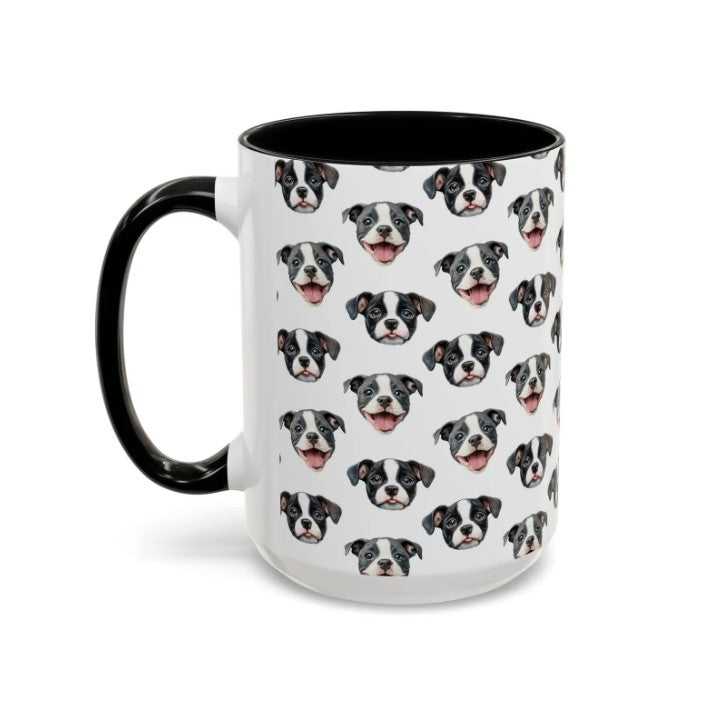 Cute Staffy Watercolor Pattern 15oz white with black accent funny large coffee mug gift for Staffordshire Bull Terrier Dog Owner Lover Mom Dad Puppy pet birthday secret santa Christmas waveywares wavey wares wavywares wavy wares