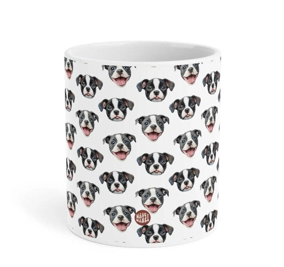 Cute Staffy Watercolor Pattern 20oz white funny large coffee mug gift for Staffordshire Bull Terrier Dog Owner Lover Mom Dad Puppy pet birthday secret santa Christmas waveywares wavey wares wavywares wavy wares side