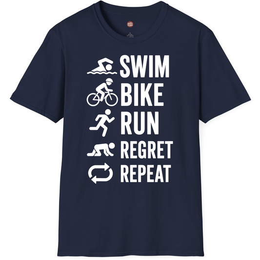 Triathlon Funny Swim Bike Run Regret Repeat T-Shirt
