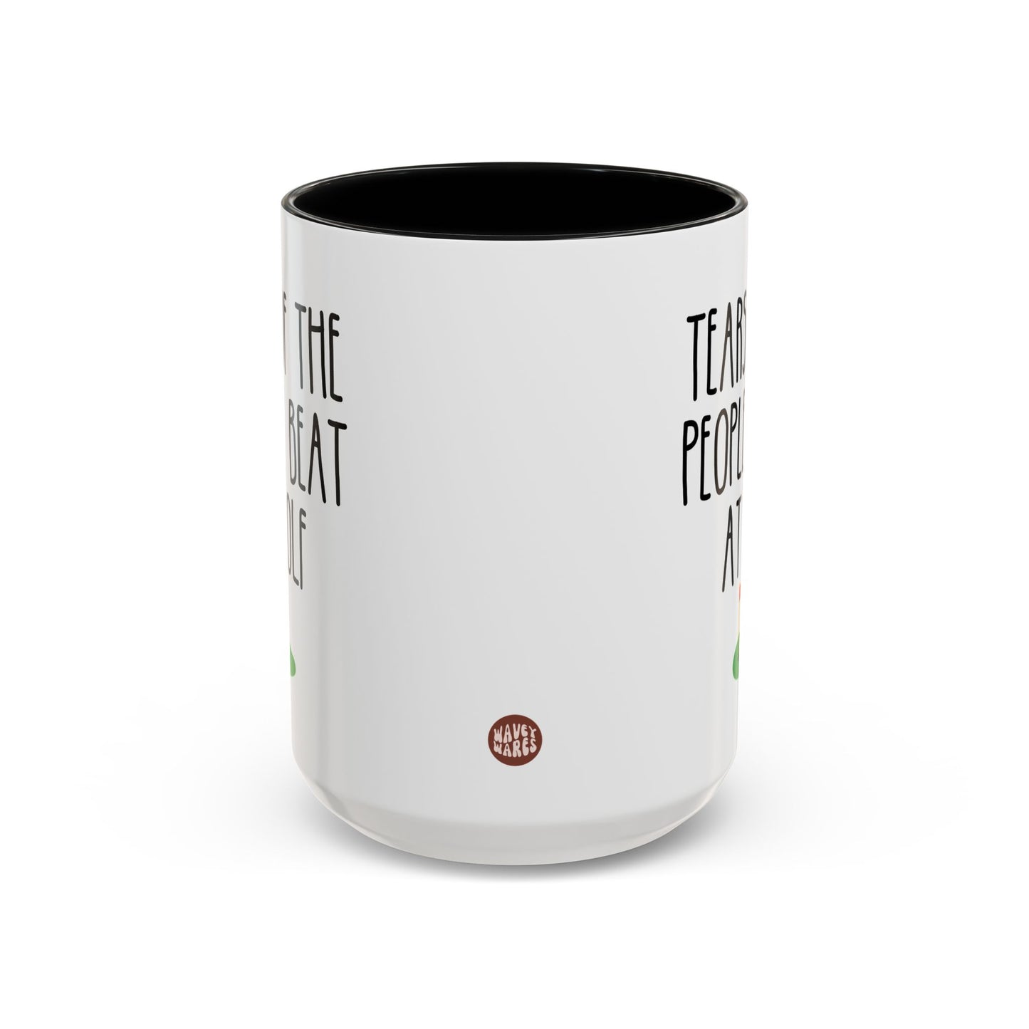Tears Of The People I Beat At Golf 15oz white with black accent funny large coffee mug gift for father's day golfer sports novelty golfing fan lover birthday Christmas occasion waveywares wavey wares wavywares wavy wares side