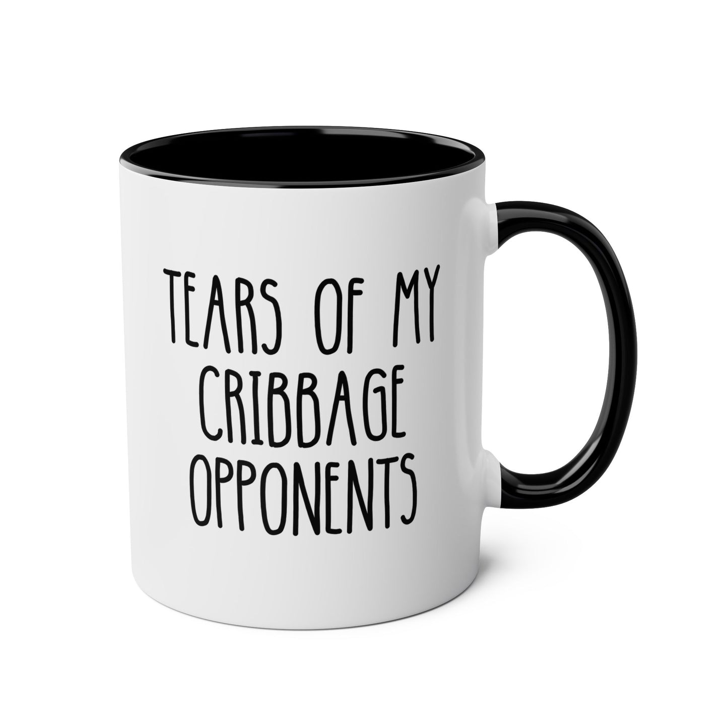 Tears of my Cribbage Opponents 11oz white with black accent funny large coffee mug gift for player tournament game birthday Christmas occasion waveywares wavey wares wavywares wavy wares