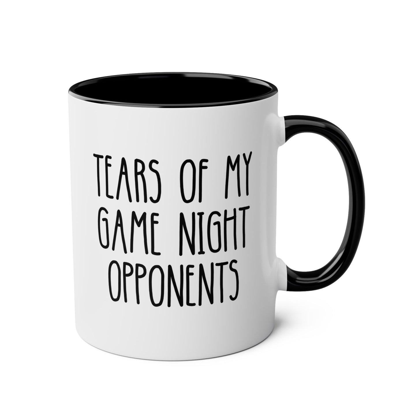 Tears of my Game Night Opponents 11oz white with black accent funny large coffee mug gift for family boardgames gamer friends RPG video birthday Christmas occasion waveywares wavey wares wavywares wavy wares