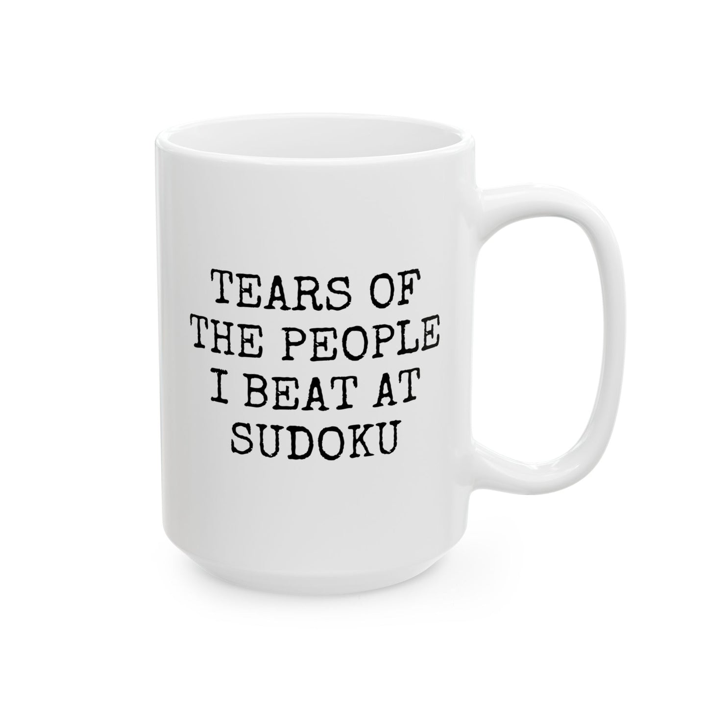 Tears of the People I Beat at Sudoku 15oz white funny large coffee mug gift for puzzle game enthusiast lover gamers unique birthday Christmas occasion waveywares wavey wares wavywares wavy wares