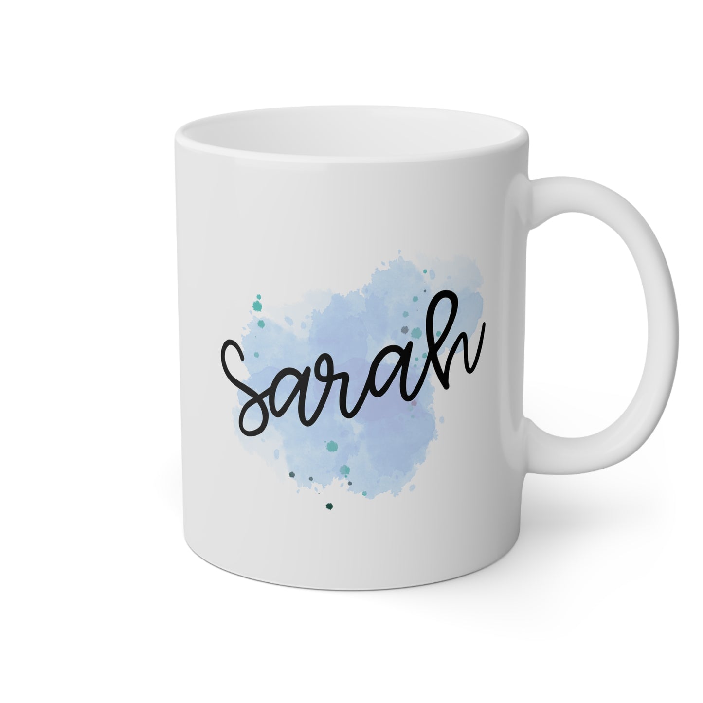 Watercolor Name 11oz white funny large coffee mug gift for coworker friend blue personalize name customize waveywares wavey wares wavywares wavy wares