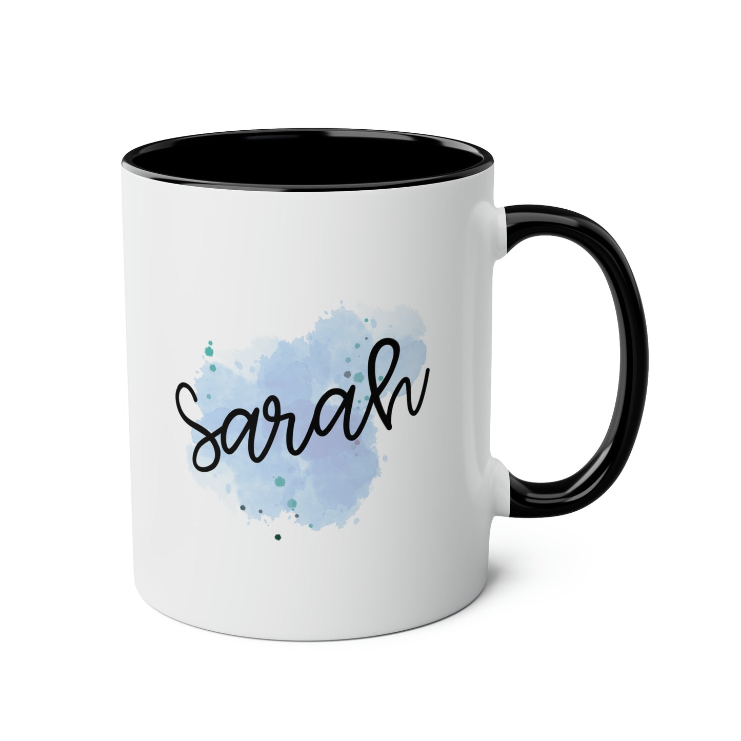 Watercolor Name 11oz white with black accent funny large coffee mug gift for coworker friend blue personalize name customize waveywares wavey wares wavywares wavy wares