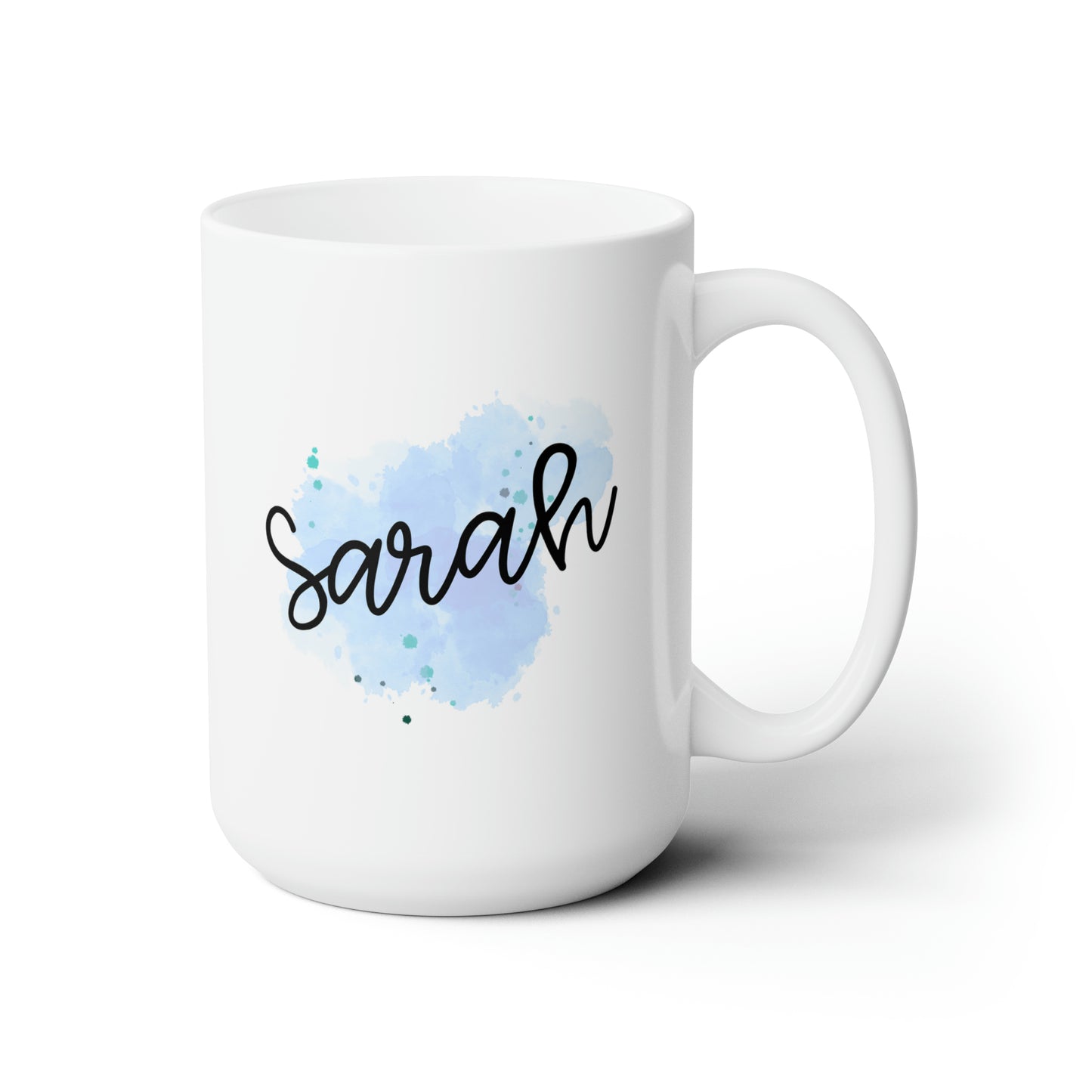 Watercolor Name 15oz white funny large coffee mug gift for coworker friend blue personalize name customize waveywares wavey wares wavywares wavy wares