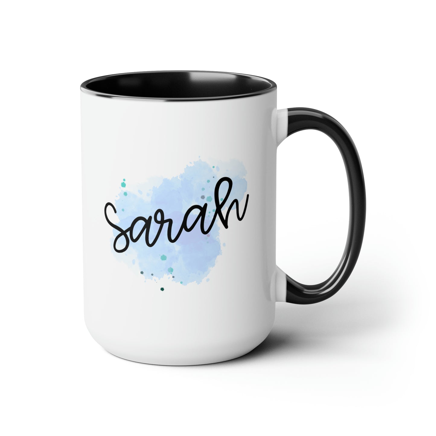 Watercolor Name 15oz white with black accent funny large coffee mug gift for coworker friend blue personalize name customize waveywares wavey wares wavywares wavy wares
