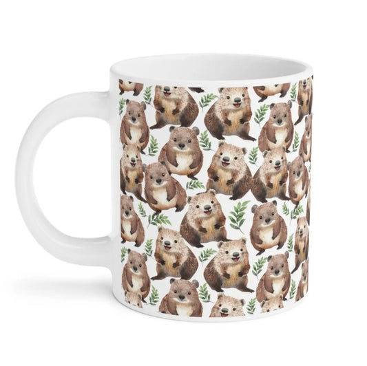 Cute Wombats Watercolor Pattern 20oz white funny large coffee mug gift for Wombats  Lover fan small furry animal enthusiast adorable birthday secret santa Christmas waveywares wavey wares wavywares wavy wares