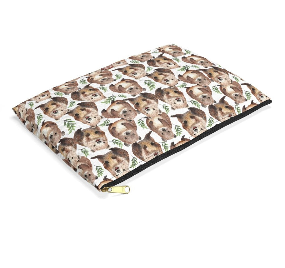 Cute Wombats Pattern Flat Lay white makeup zip bag gift for Wombats  Lover fan small furry animal enthusiast kids adorable aesthetic birthday secret santa Christmas travel toiletry drugs storage case accessory pouch cosmetic pencil waveywares wavey wares wavywares wavy wares