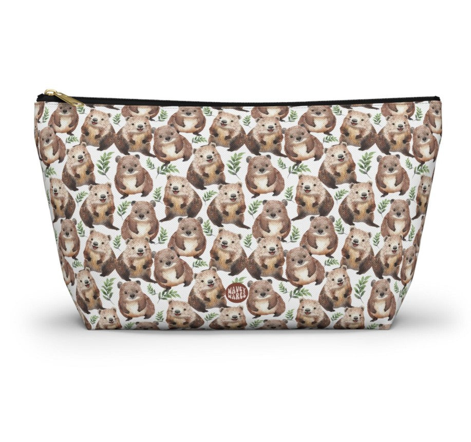 Cute Wombats Pattern T Bottom white makeup zip bag gift for Wombats  Lover fan small furry animal enthusiast kids adorable aesthetic birthday secret santa Christmas travel toiletry drugs storage case accessory pouch cosmetic pencil waveywares wavey wares wavywares wavy wares
