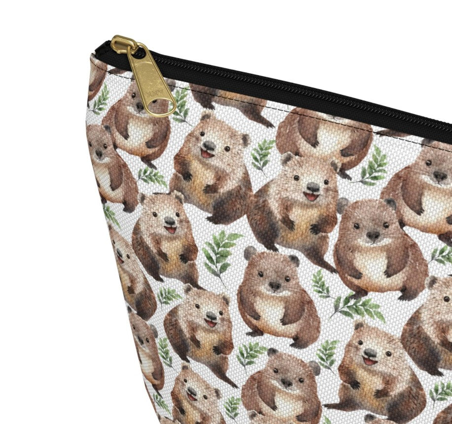 Cute Wombats Pattern Zipper white makeup zip bag gift for Wombats  Lover fan small furry animal enthusiast kids adorable aesthetic birthday secret santa Christmas travel toiletry drugs storage case accessory pouch cosmetic pencil waveywares wavey wares wavywares wavy wares