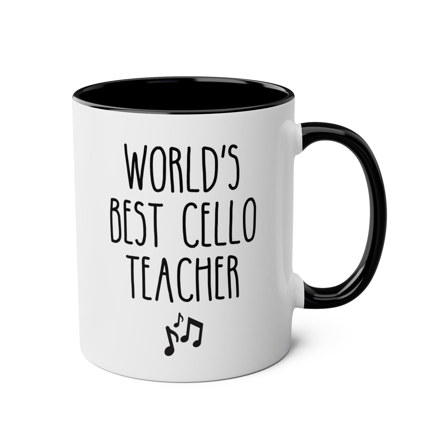 World's Best Cello Teacher 11oz white with black accent funny large coffee mug gift for music strings instrument orchestra mentor waveywares wavey wares wavywares wavy wares