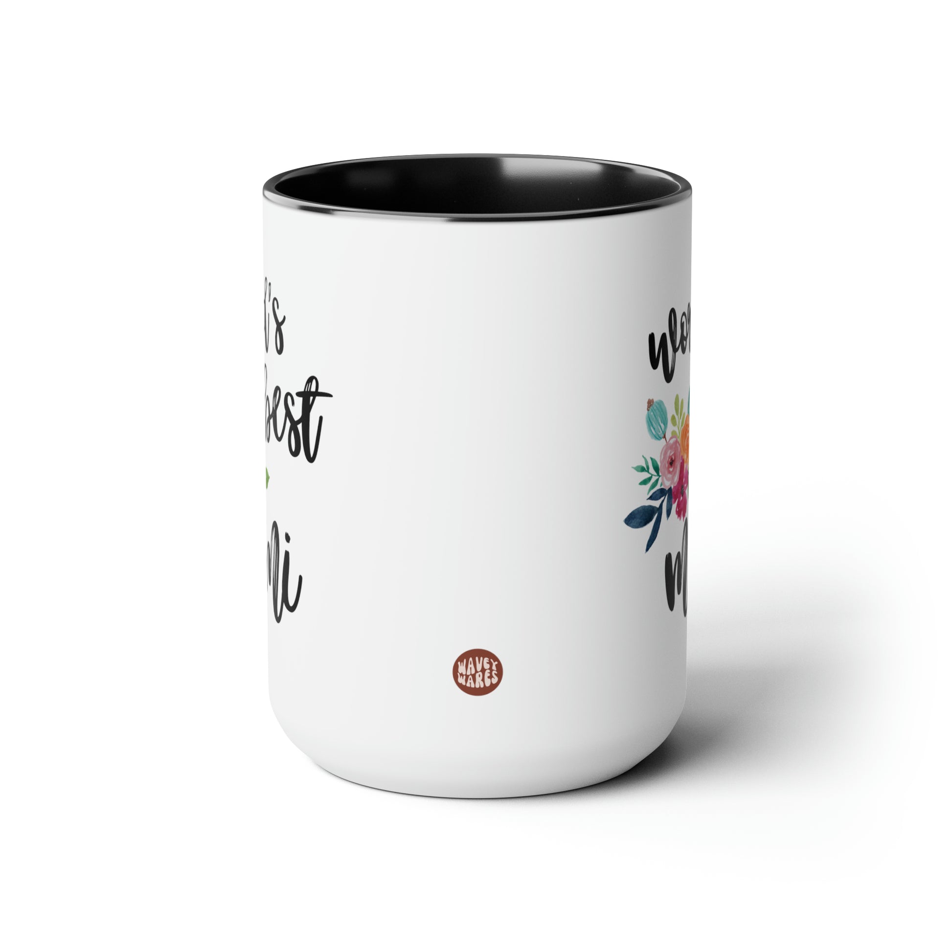 World's Best Mimi 15oz white with black accent funny large coffee mug gift for grandmother nana personalize custom waveywares wavey wares wavywares wavy wares side