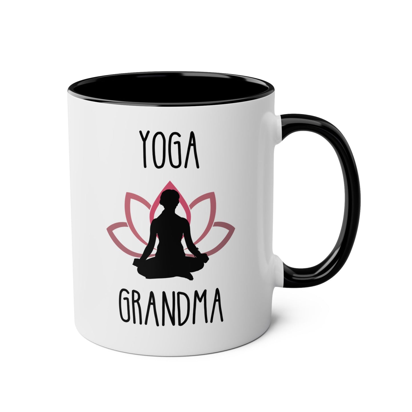 Yoga Grandma 11oz white with black accent funny large coffee mug gift for grandma with saying mother's day lover happiness birthday Christmas occasion waveywares wavey wares wavywares wavy wares