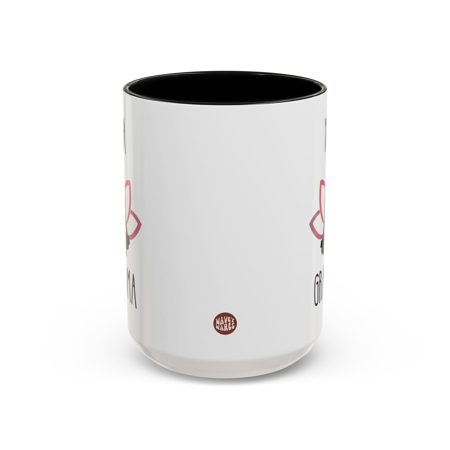 Yoga Grandma 15oz white with black accent funny large coffee mug gift for grandma with saying mother's day lover happiness birthday Christmas occasion waveywares wavey wares wavywares wavy wares side