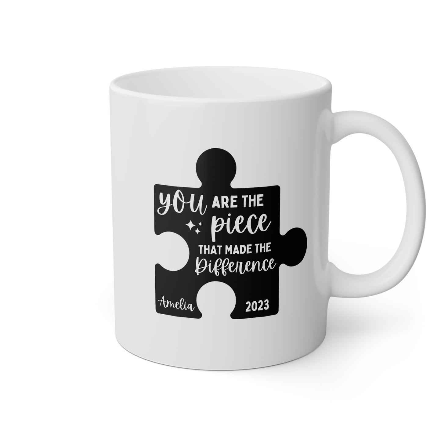 You Are The Piece That Made The Difference 11oz white funny large coffee mug gift for coworker colleague leaving farewell retirement boss goodbye custom name date puzzle waveywares wavey wares wavywares wavy wares