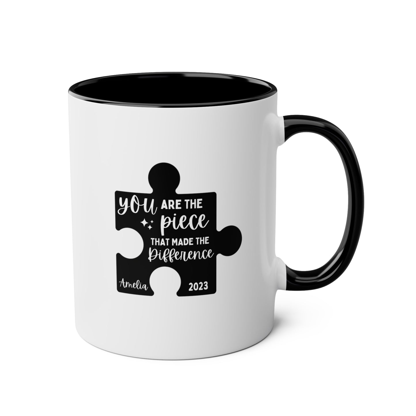 You Are The Piece That Made The Difference 11oz white with black accent funny large coffee mug gift for coworker colleague leaving farewell retirement boss goodbye custom name date puzzle waveywares wavey wares wavywares wavy wares
