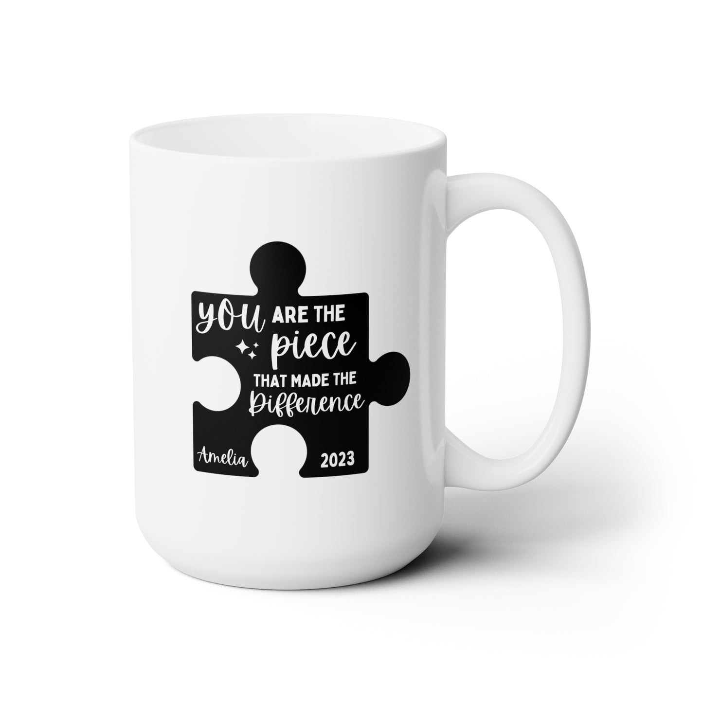 You Are The Piece That Made The Difference 15oz white funny large coffee mug gift for coworker colleague leaving farewell retirement boss goodbye custom name date puzzle waveywares wavey wares wavywares wavy wares