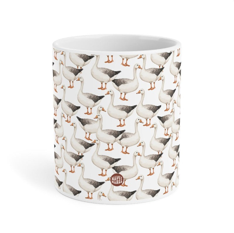 Cute Geese Watercolor Pattern 20oz white funny large coffee mug gift for goose lover silly meme friend ducks swans honk animal bird aesthetic birthday secret santa Christmas waveywares wavey wares wavywares wavy wares side