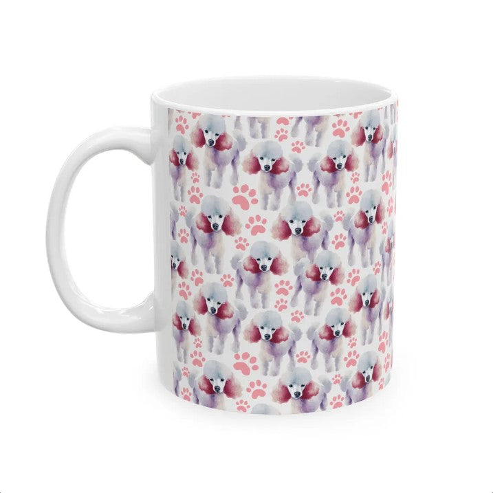 Cute Poodles Watercolor Pattern 11oz white funny large coffee mug gift for dog lover mom dad best friend her fluffy animal aesthetic birthday secret santa Christmas waveywares wavey wares wavywares wavy wares