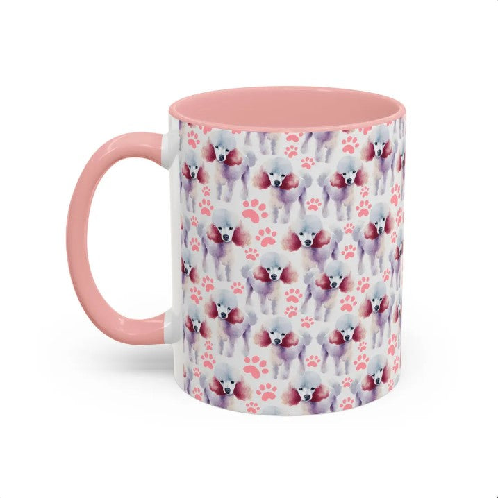 Cute Poodles Watercolor Pattern 11oz white with pink accent funny large coffee mug gift for dog lover mom dad best friend her fluffy animal aesthetic birthday secret santa Christmas waveywares wavey wares wavywares wavy wares