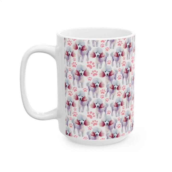 Cute Poodles Watercolor Pattern 15oz white funny large coffee mug gift for dog lover mom dad best friend her fluffy animal aesthetic birthday secret santa Christmas waveywares wavey wares wavywares wavy wares