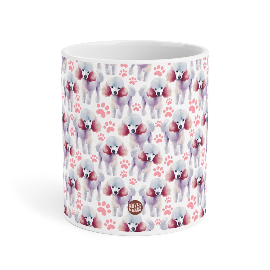 Cute Poodles Watercolor Pattern 20oz white funny large coffee mug gift for dog lover mom dad best friend her fluffy animal aesthetic birthday secret santa Christmas waveywares wavey wares wavywares wavy wares side