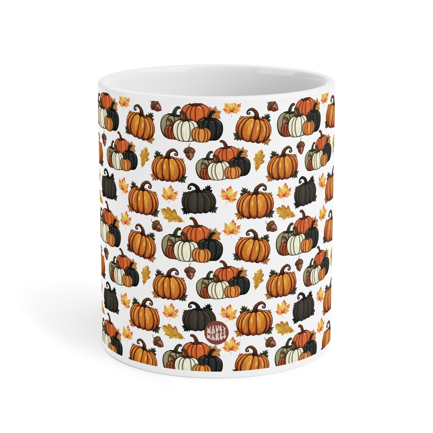 Cute Pumpkins Watercolor Pattern 20oz white funny large coffee mug gift for halloween enthusiast pumpkin lover October squash fall autumn aesthetic birthday secret santa Christmas waveywares wavey wares wavywares wavy wares side