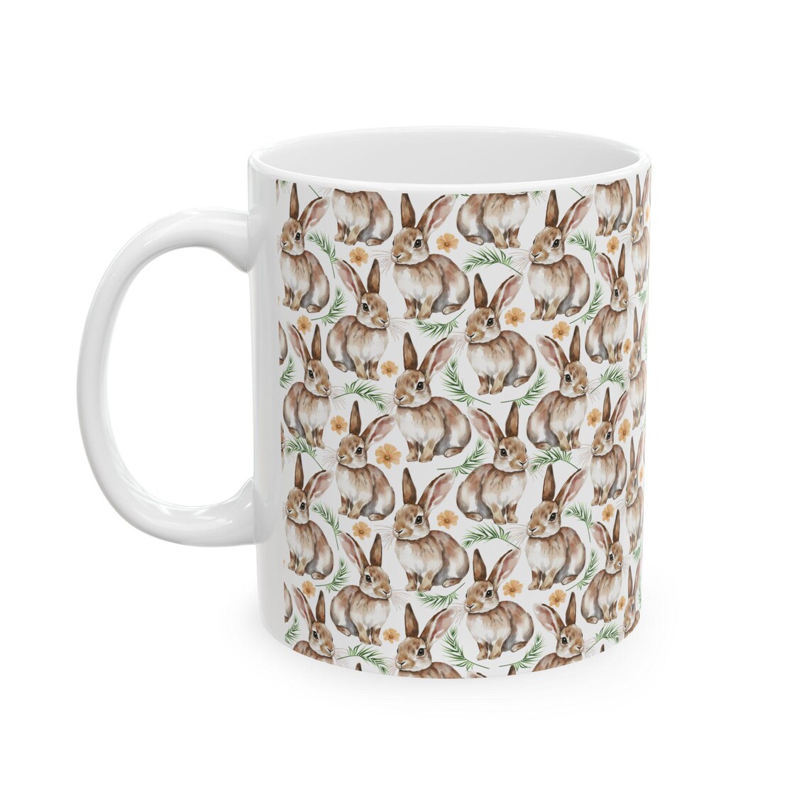 Cute Rabbits Watercolor Pattern 11oz white funny large coffee mug gift for hare lover owner easter bunny furparent pet animal aesthetic birthday secret santa Christmas waveywares wavey wares wavywares wavy wares