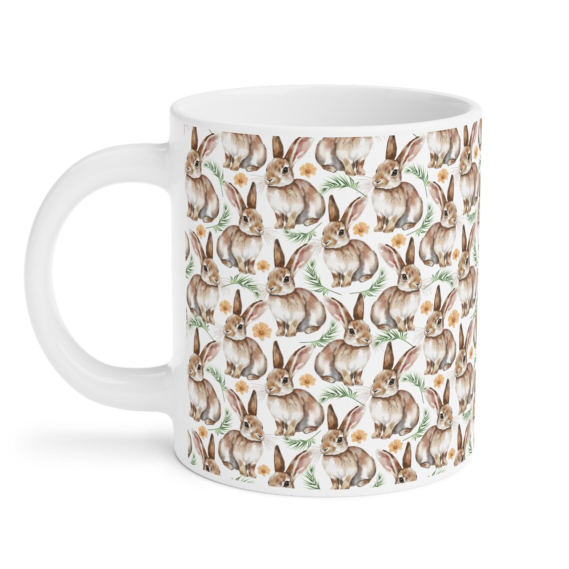 Cute Rabbits Watercolor Pattern 20oz white funny large coffee mug gift for hare lover owner easter bunny furparent pet animal aesthetic birthday secret santa Christmas waveywares wavey wares wavywares wavy wares