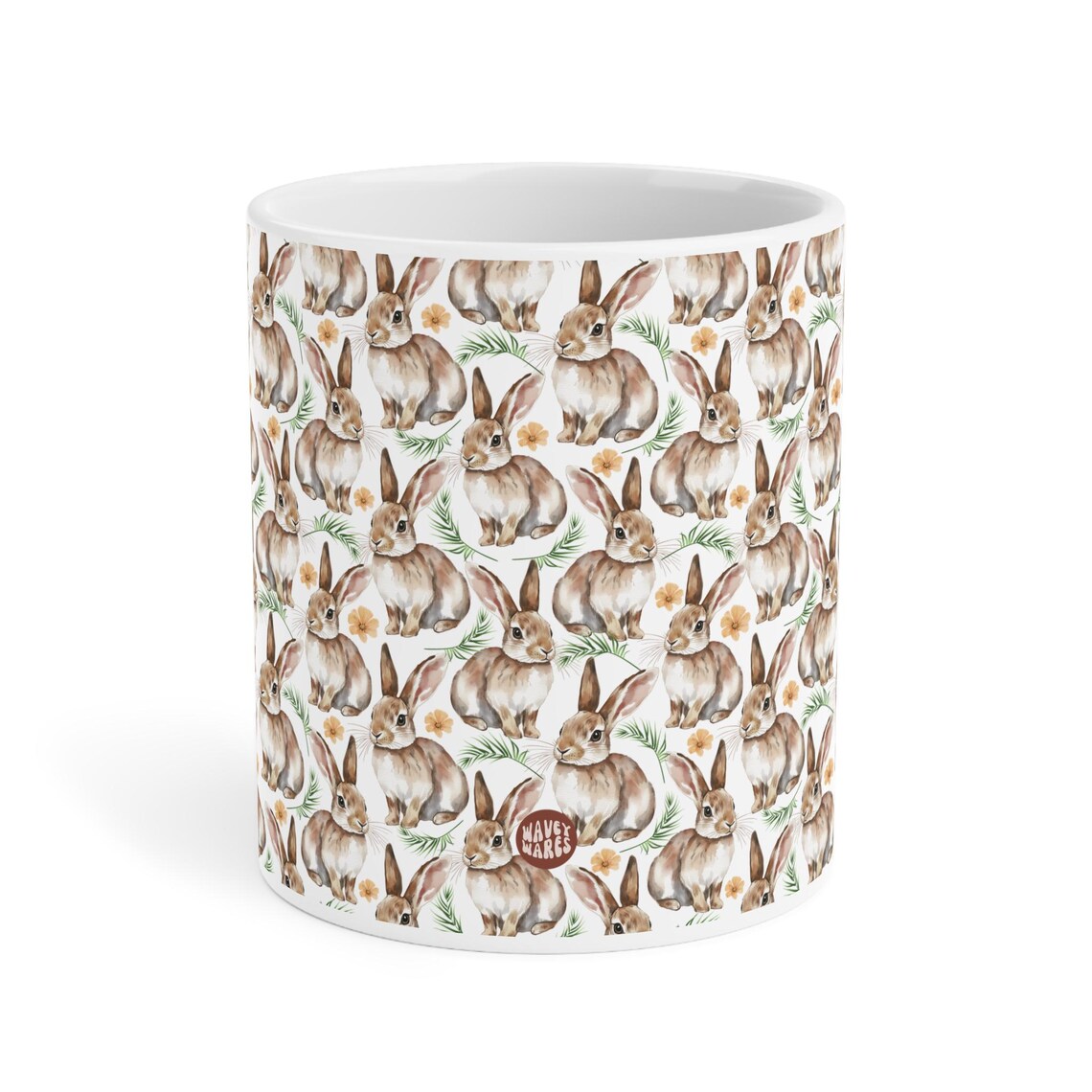 Cute Rabbits Watercolor Pattern 20oz white funny large coffee mug gift for hare lover owner easter bunny furparent pet animal aesthetic birthday secret santa Christmas waveywares wavey wares wavywares wavy wares side