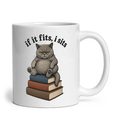 If It Fits I Sits Funny Cat Mug