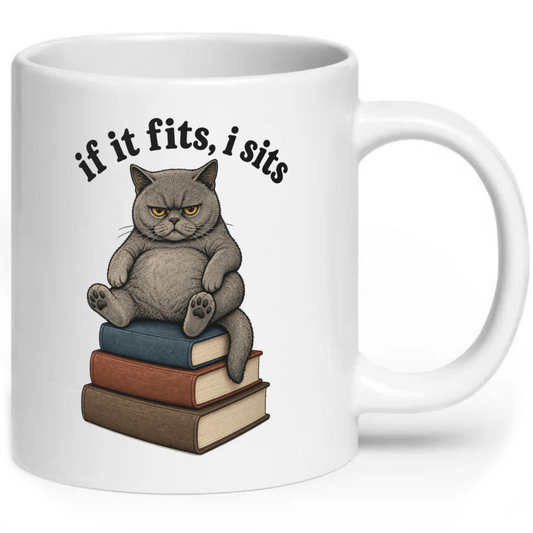 If It Fits I Sits Funny Cat Mug