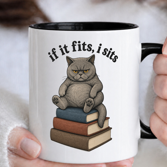 If It Fits I Sits Funny Cat Mug