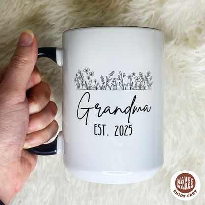 Personalized Floral Grandma Est. New Grandma Gift Coffee Mug