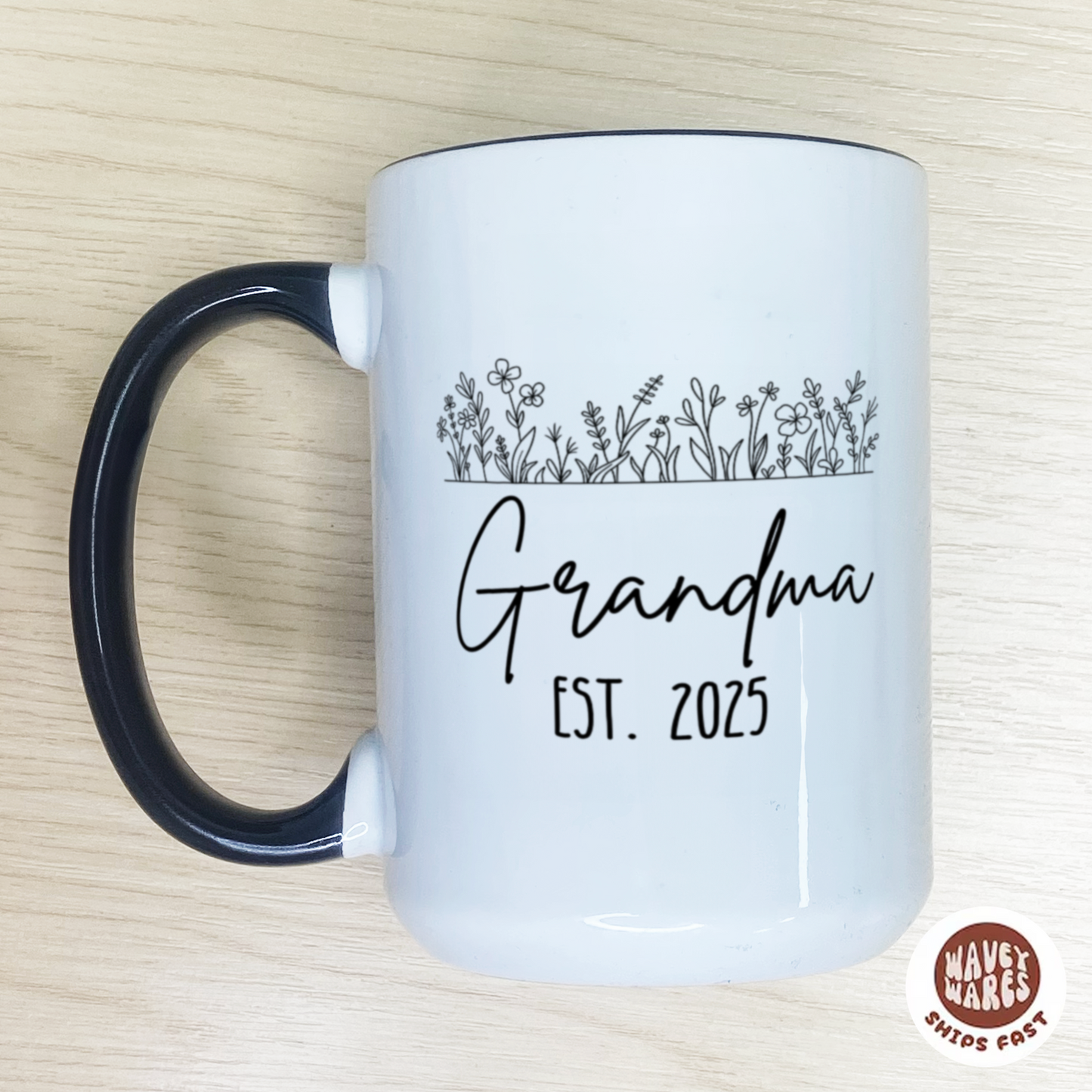 Personalized Floral Grandma Est. New Grandma Gift Coffee Mug