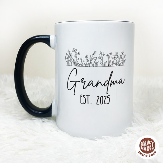Personalized Floral Grandma Est. New Grandma Gift Coffee Mug