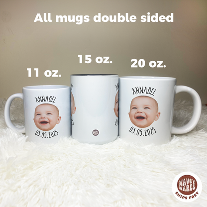 Personalized Baby Face, Name and Date Coffee Mug