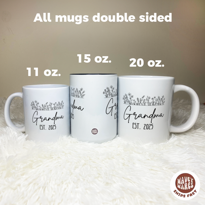 Personalized Floral Grandma Est. New Grandma Gift Coffee Mug