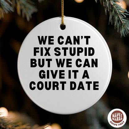 We Can't Fix Stupid But We Can Give It A Court Date Funny Lawyer Ornament
