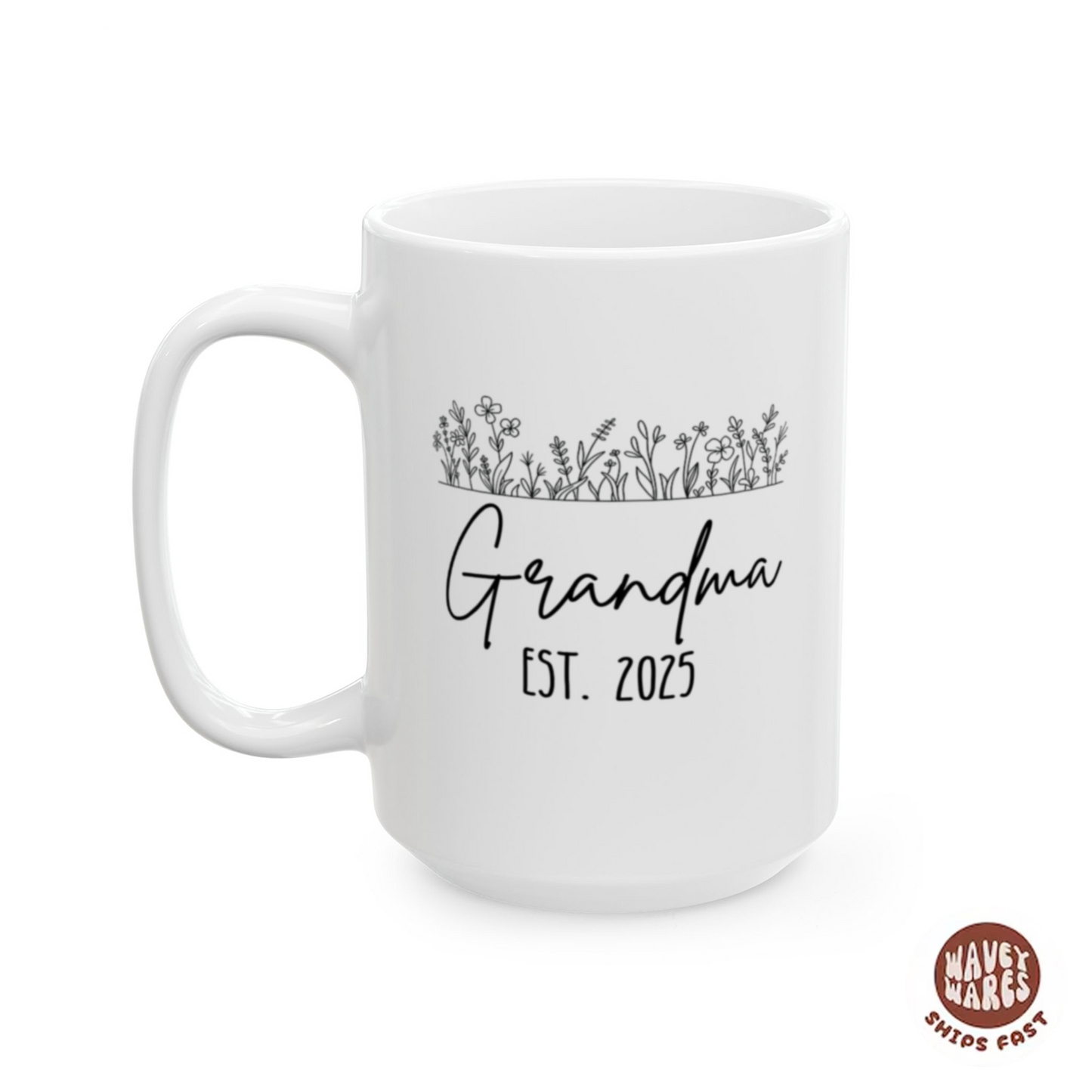 Personalized Floral Grandma Est. New Grandma Gift Coffee Mug