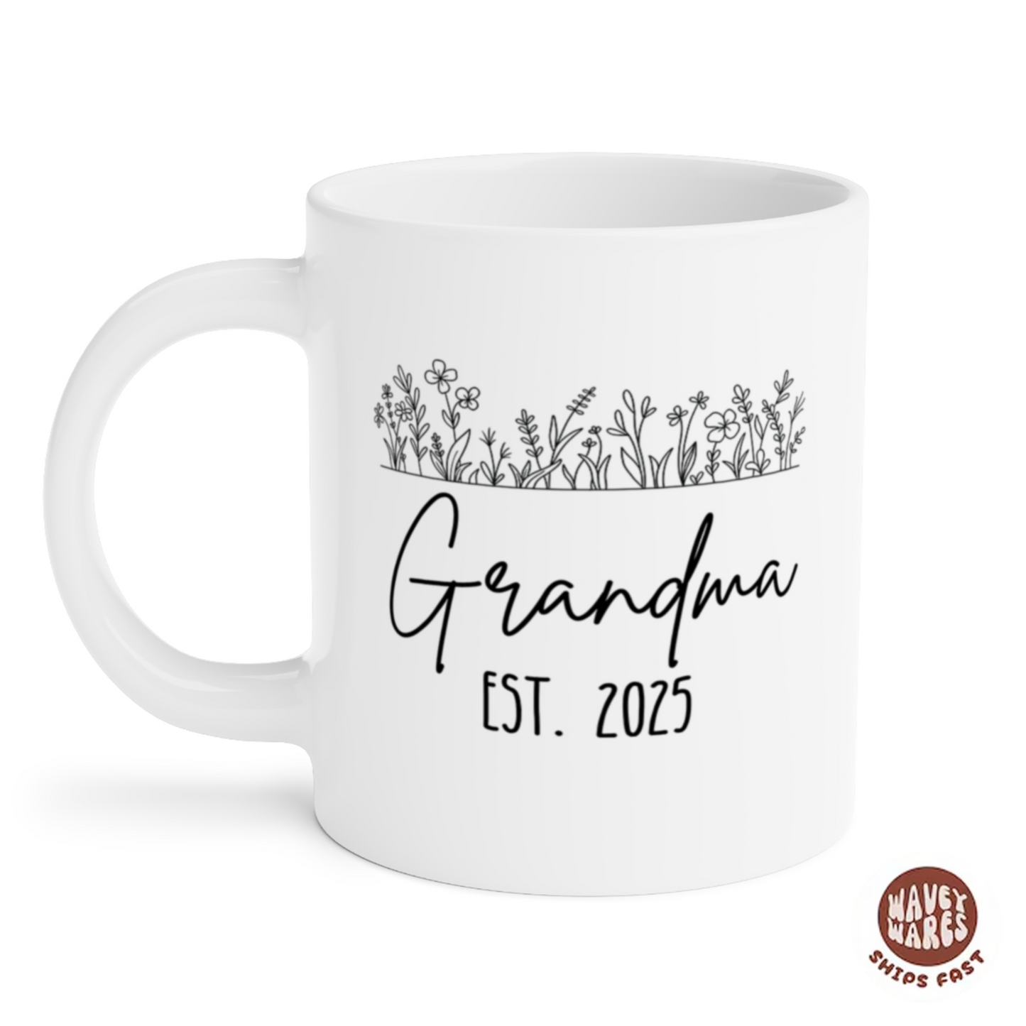 Personalized Floral Grandma Est. New Grandma Gift Coffee Mug