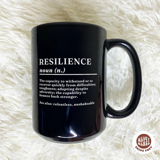 WaveyWares® Resilience Definition Black Mug