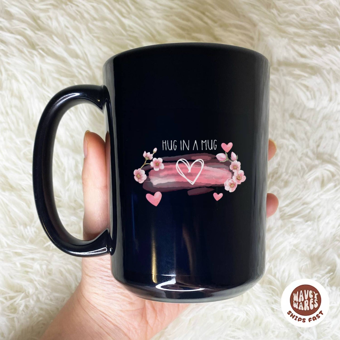 WaveyWares® Hug in a Mug Black Mug