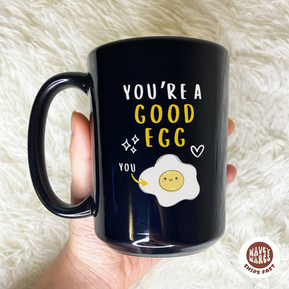 WaveyWares® You're A Good Egg Black Mug