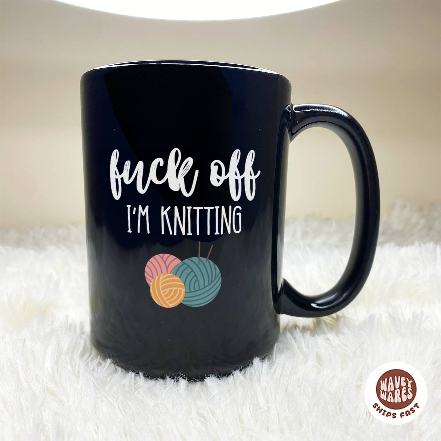 Fuck Off I'm Knitting Black Mug