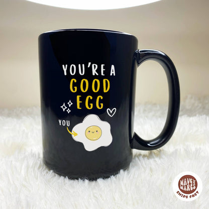 WaveyWares® You're A Good Egg Black Mug