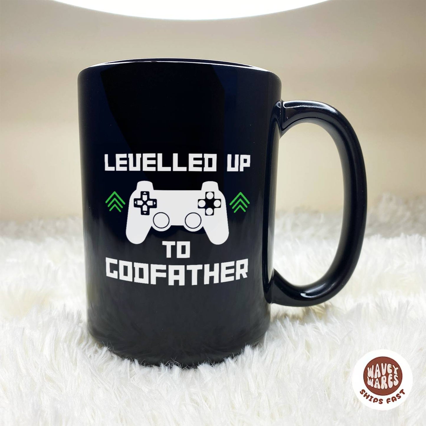 Levelled Up To Godfather Black Mug